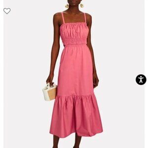 Intermix Cynthia Smocked Dress Pink Open Back Fit N Flare Bow Size Medium NWT